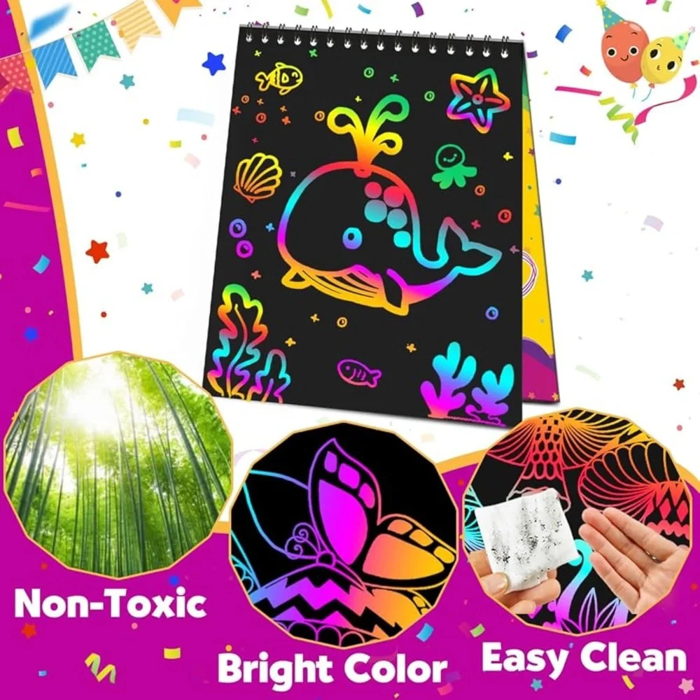 Party Favors for Kids 4-8-12: 10 Pack Scratch Rainbow Art Crafts Notebook